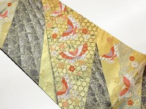 蝶に枝垂れ桜・草葉・荒波模様織出し袋帯